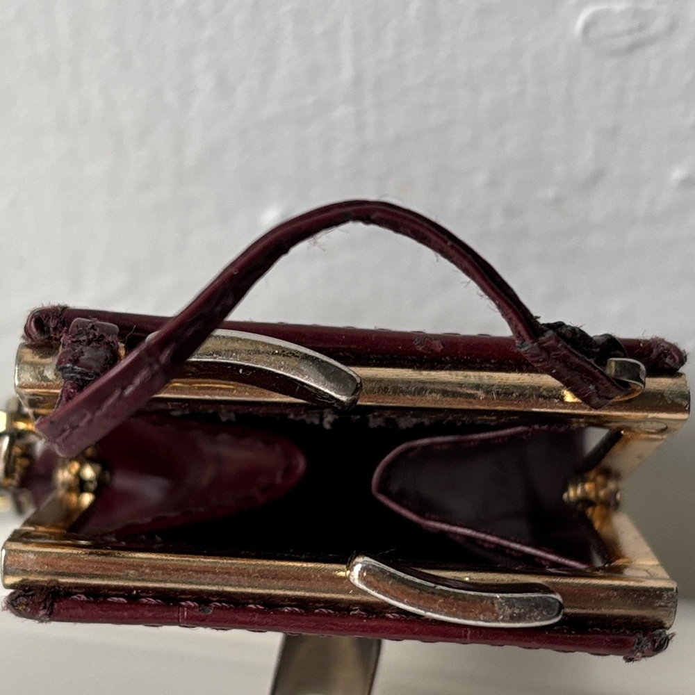 🔴New Etienne Aigner Mini Burgundy & Gold Tone Keychain Purse/Bag - Picture 6 of 9